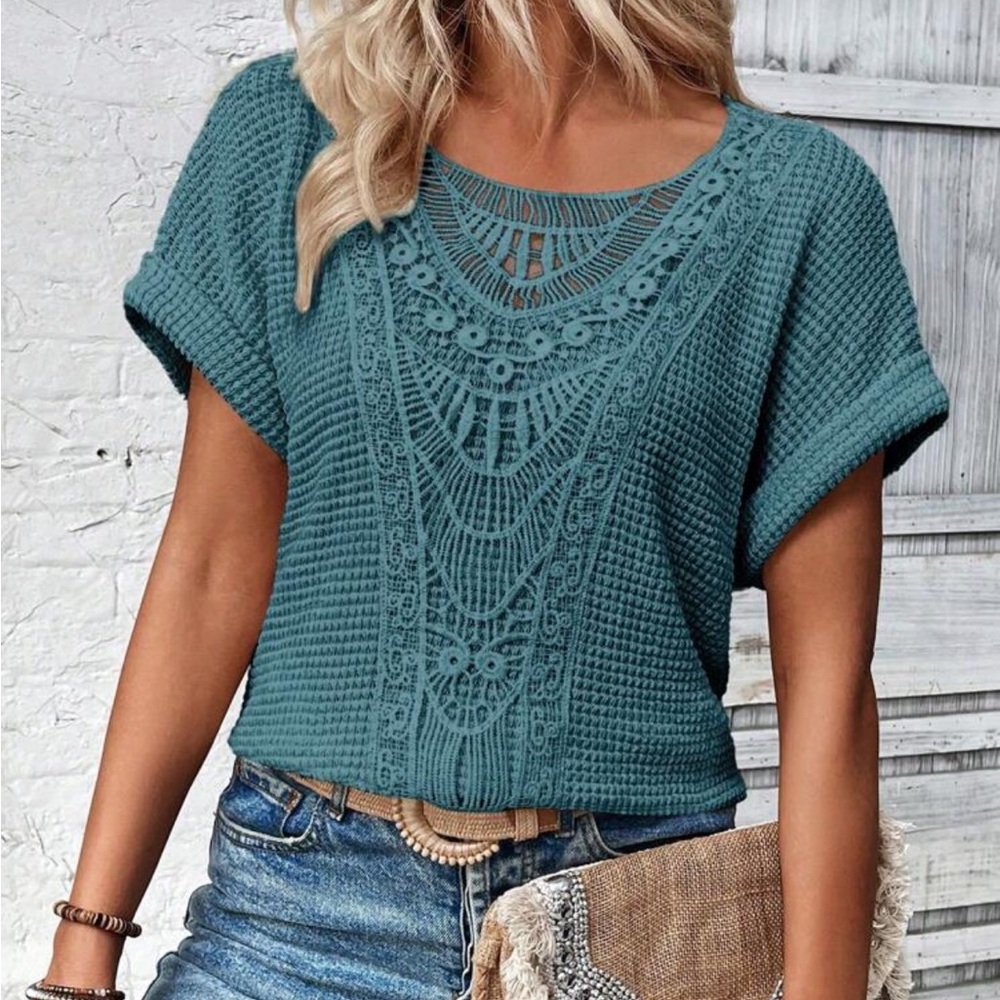 NWOT SHEIN Teal Crochet Knit Top